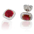 Coussin Ruby Stone 925 Boucles d&#39;oreilles en argent sterling Bijoux